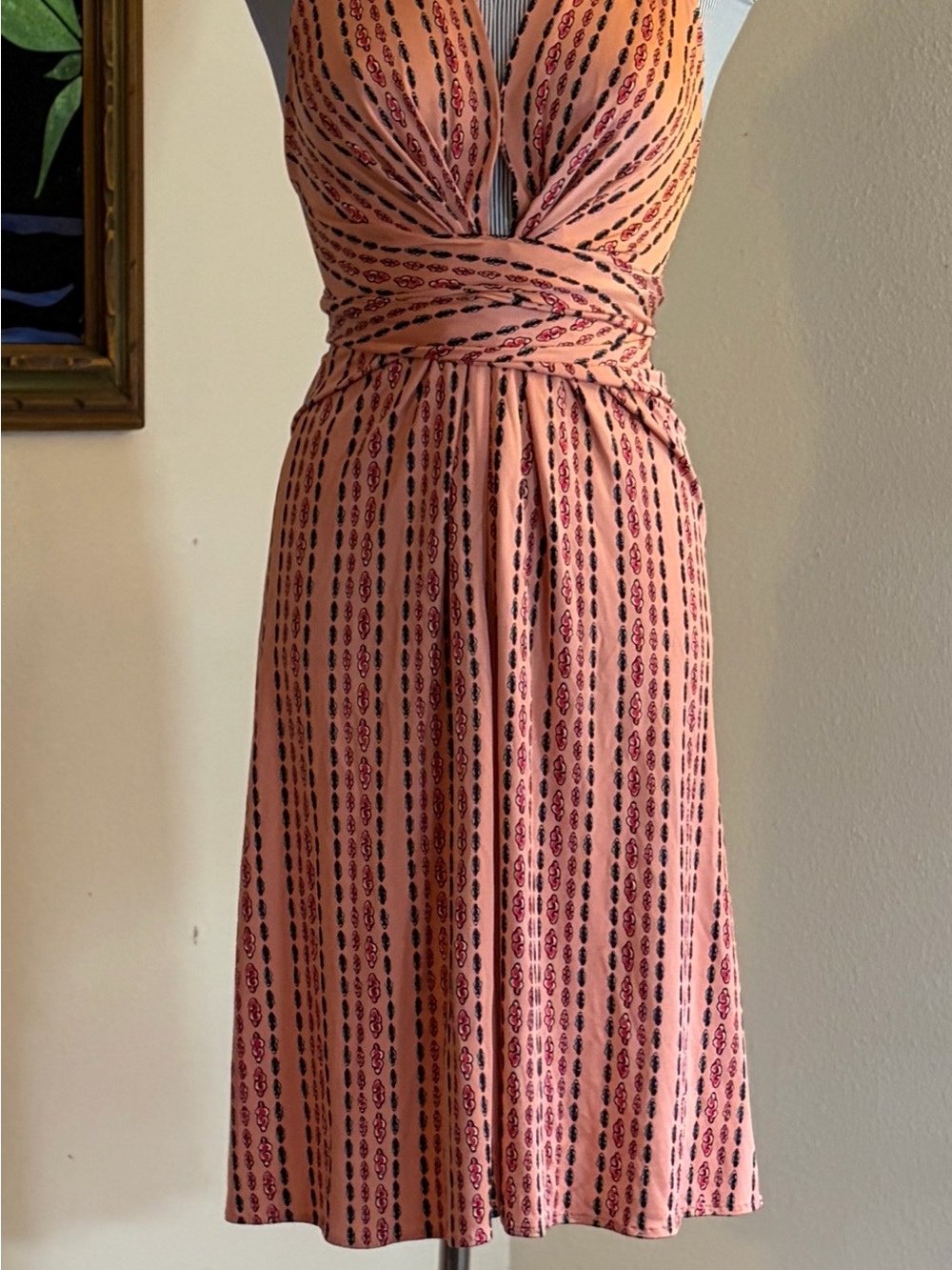 Issa London Pink Patterned Sleeveless V-Neck Wrap Midi Dress
